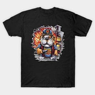 Accountant English Bulldog t-shirt design, a bulldog wearing a firefighter's helmet and holding a hose T-Shirt